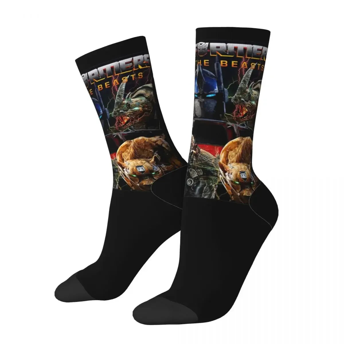 Chaussettes noires avec imprimé Transformers, visages de robots et animaux, détails colorés – Transformers.