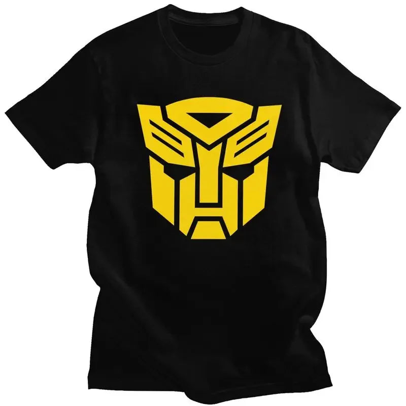 T-shirt noir avec logo jaune Autobots, motif graphique central, style geek – Transformers.