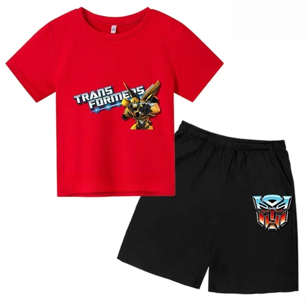 Pyjama enfant Transformers avec t-shirt rouge Bumblebee et short noir logo Autobots – Transformers.