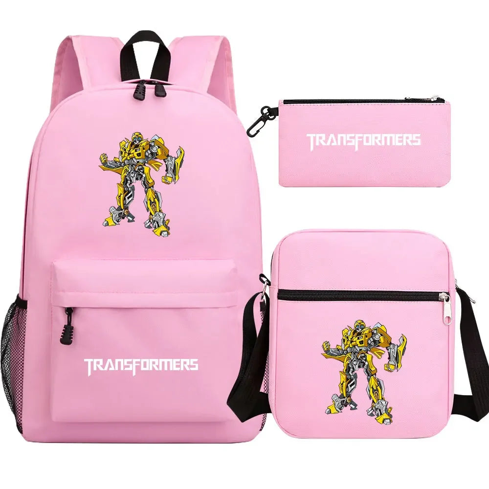 Conjunto de mochilas escolares de color rosa con diseño de abejorro