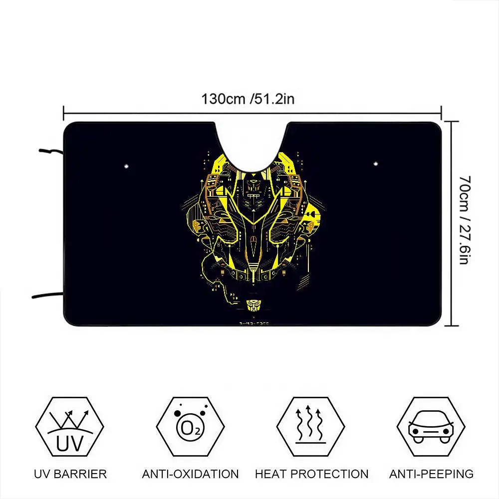 Pare-Soleil Transformers Bumblebee Art Filaire — Protection Solaire Auto Fond Anthracite