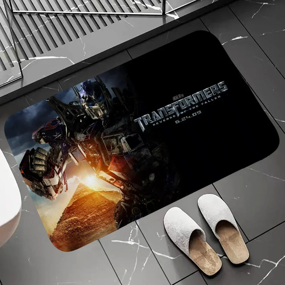 Tapis décoratif Transformers avec Optimus Prime devant une pyramide au coucher du soleil – Transformers.