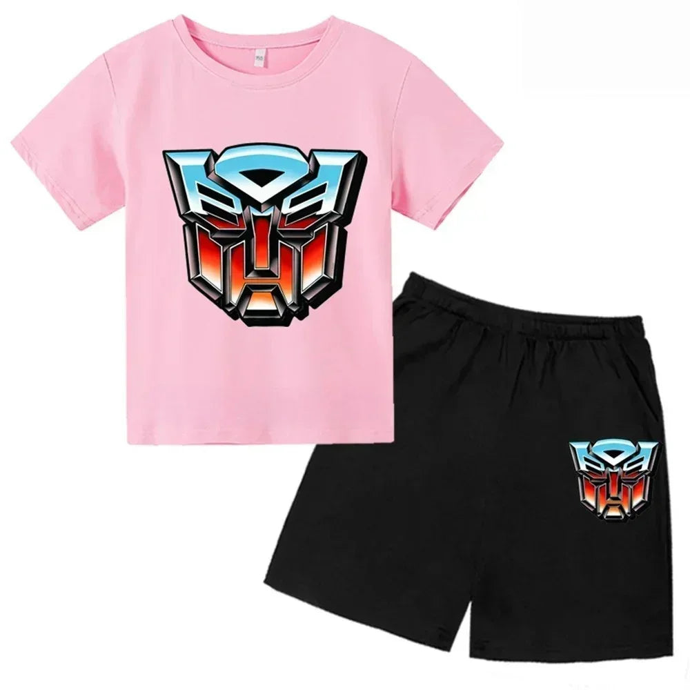Pyjama enfant Transformers, t-shirt rose avec logo Autobot coloré et short noir assorti – Transformers.