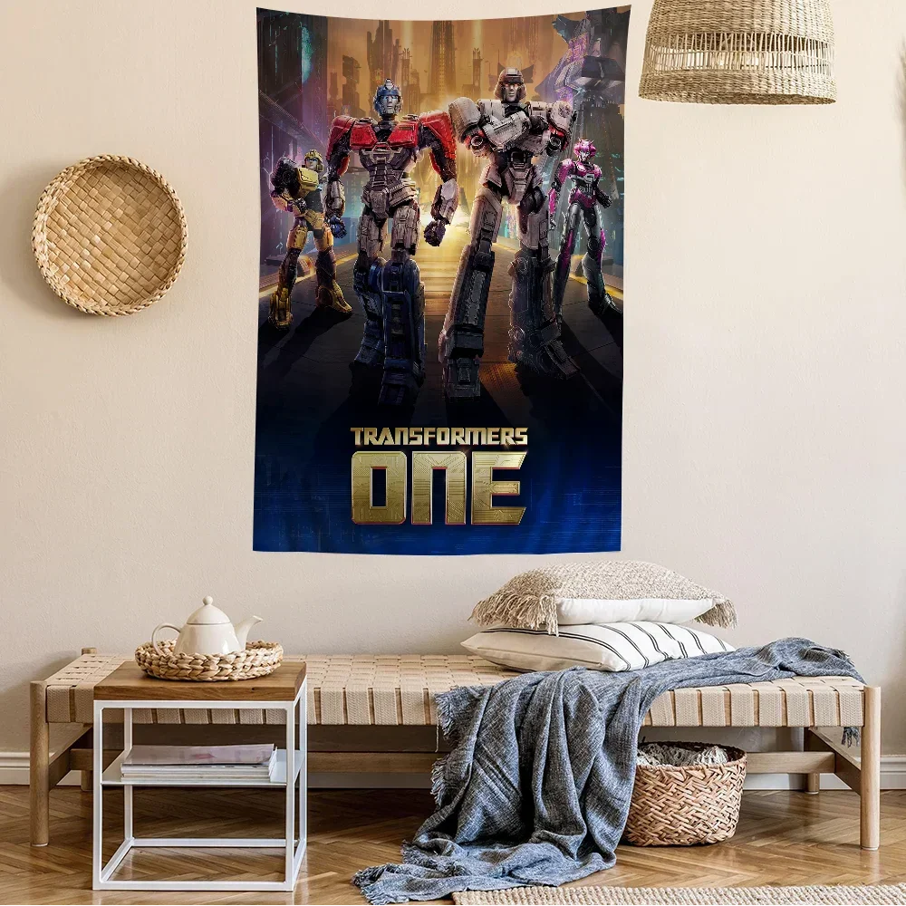 Poster mural Transformers ONE avec quatre robots futuristes en pied, décor urbain lumineux – Transformers.