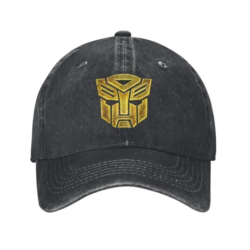 Casquette noire vintage avec logo doré Autobots sur l’avant, style décontracté – Transformers.