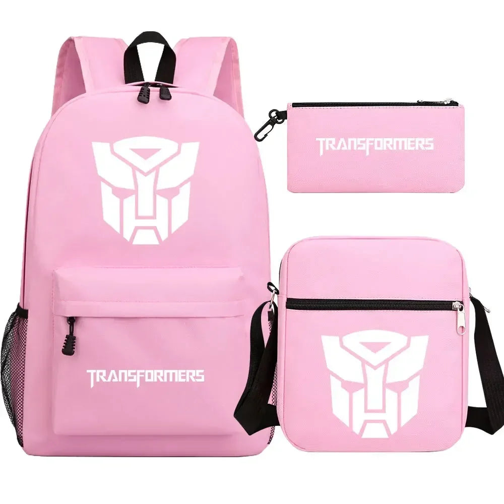 Ensemble cartable rose Transformers avec sac à dos, sac bandoulière et trousse assortis – Transformers.
