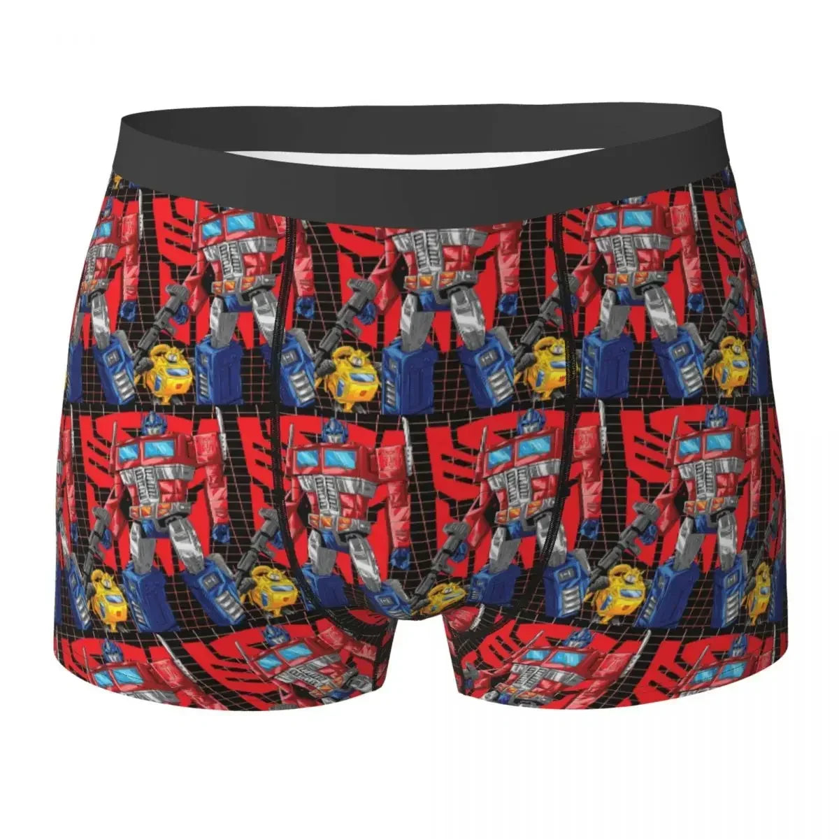 Boxer homme à motifs rouges avec Optimus Prime et Bumblebee en posture dynamique – Transformers.