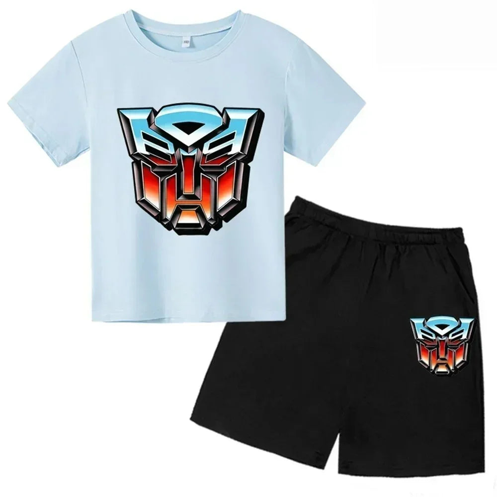 Ensemble t-shirt bleu clair et short noir avec logo Autobots coloré centré – Transformers.