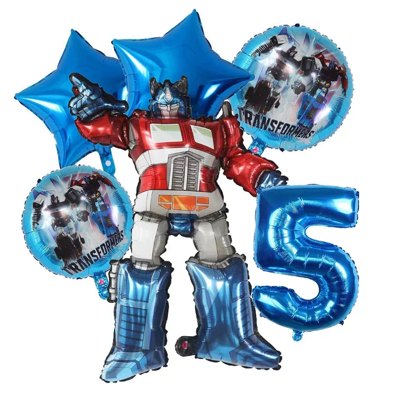 Ballons en forme d’Optimus Prime, chiffres et étoiles bleus, décor anniversaire – Transformers.