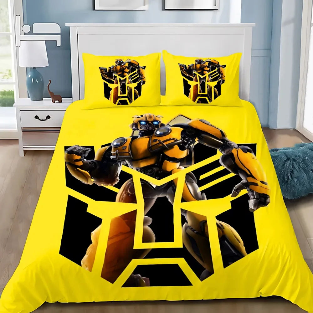 Parure de lit jaune avec robot Bumblebee, motif noir et jaune, chambre moderne – Transformers.