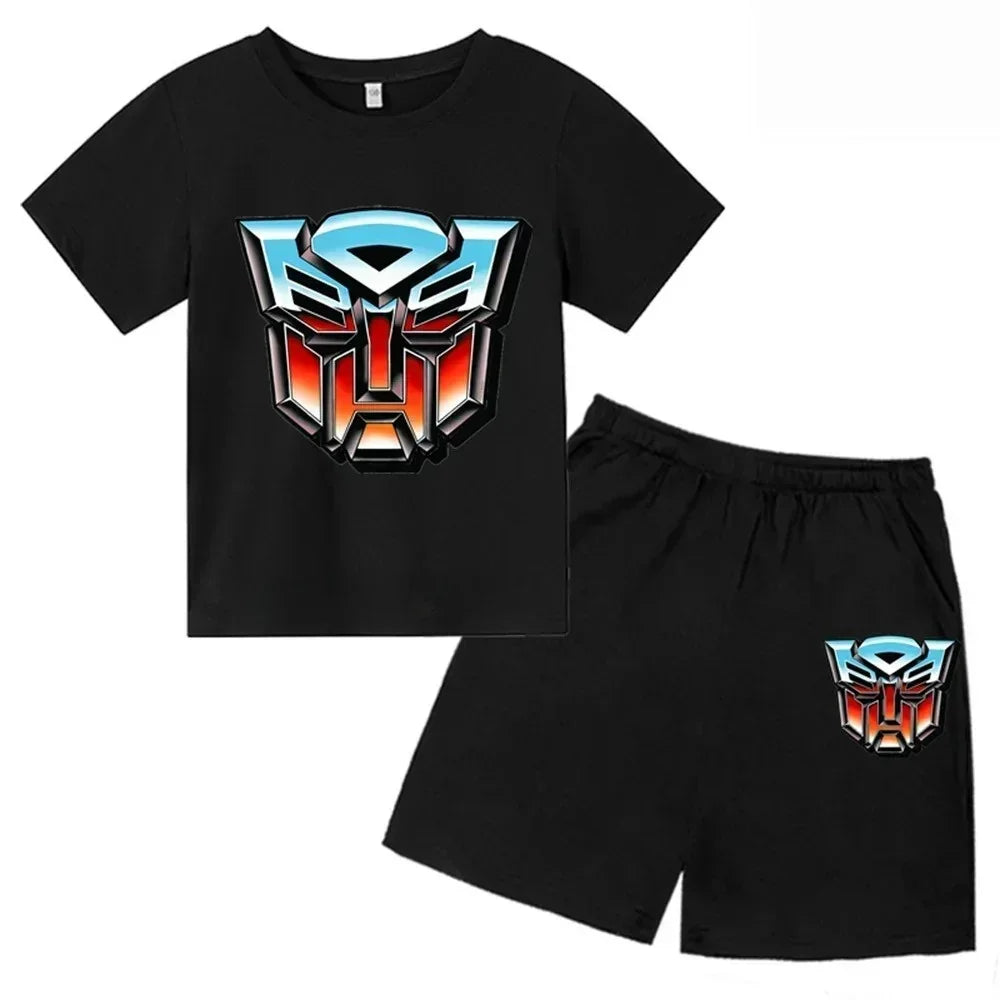 Ensemble t-shirt et short noir enfant avec logo Autobots coloré rouge et bleu brillant – Transformers.