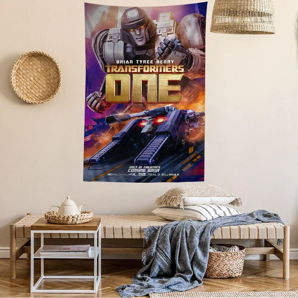 Affiche Transformers One avec un robot gris menaçant et un char futuriste en action – Transformers.