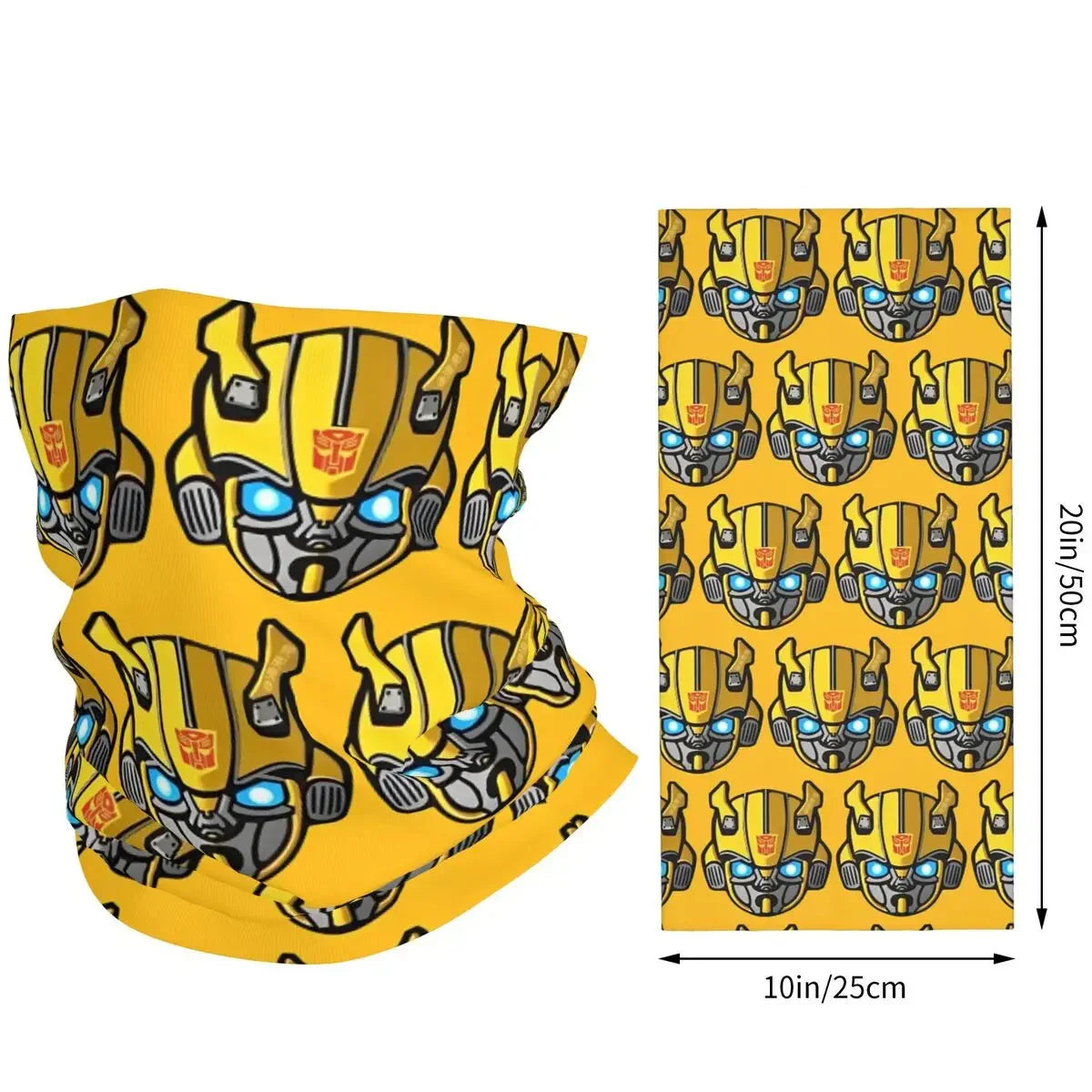 Tour de cou jaune motif tête de Bumblebee, visage robot, yeux bleus, style dessin animé – Transformers.