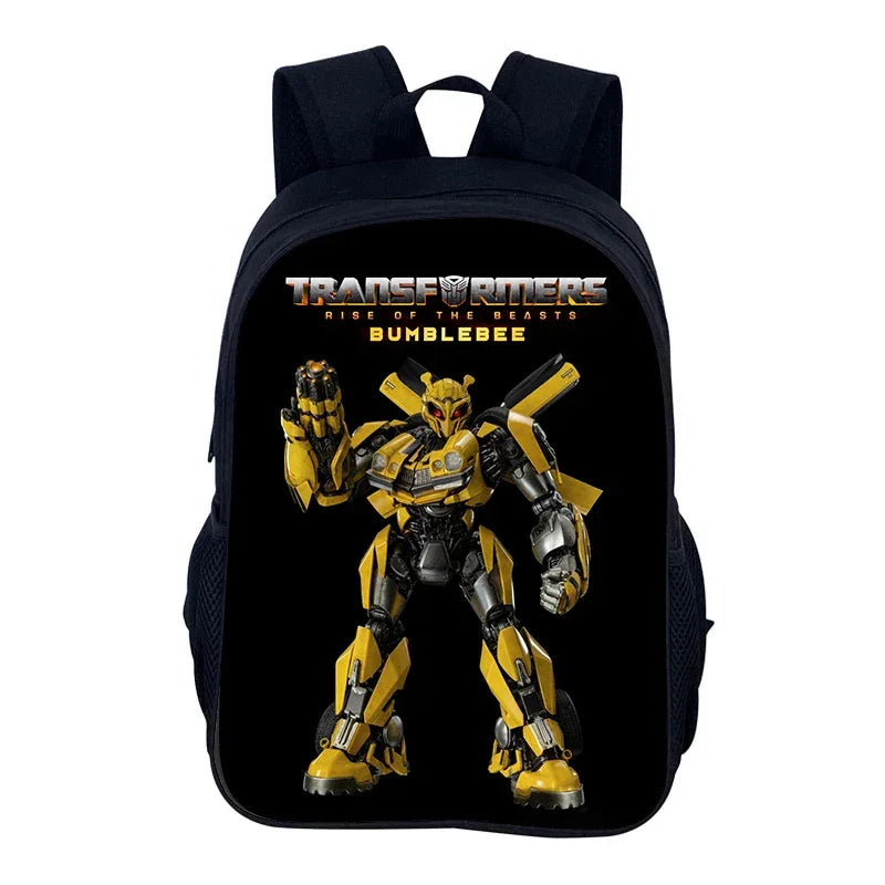 Sac à dos noir avec l’illustration de Bumblebee jaune et noir en action sur fond sombre – Transformers.