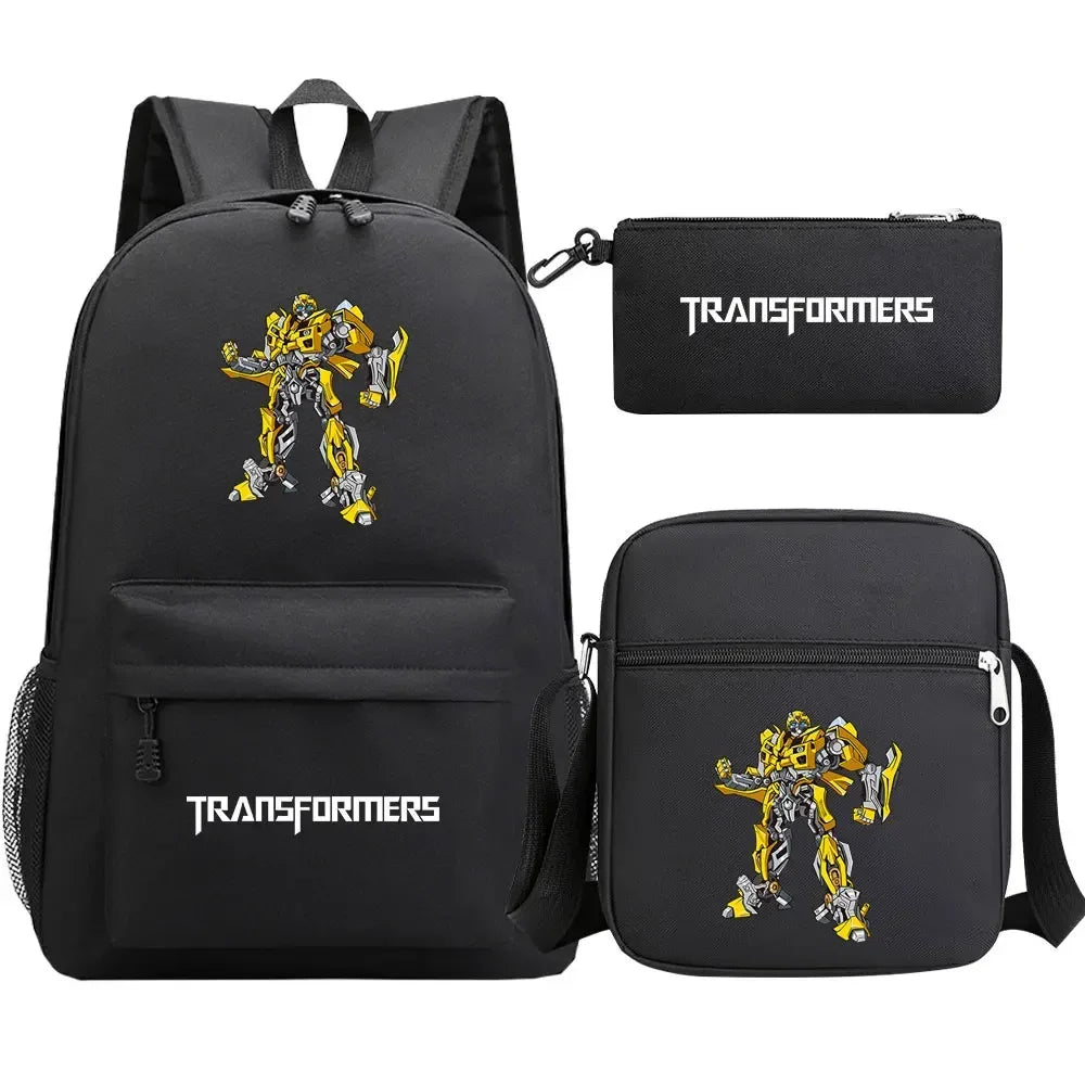 Ensemble sac à dos noir, trousse et sac bandoulière avec robot jaune et logo blanc – Transformers.