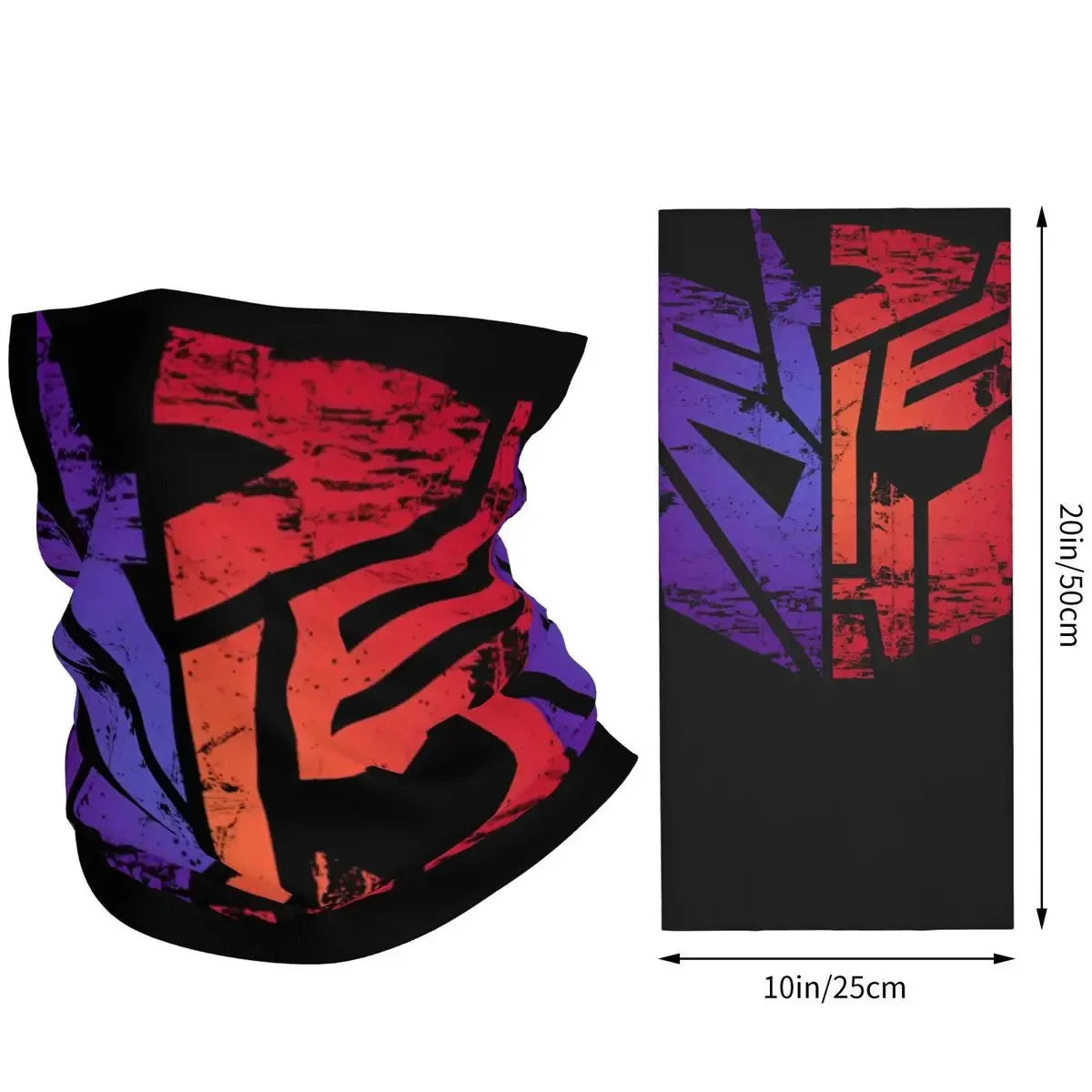 Tour de cou noir décoré du logo Transformers rouge et violet effet brossé, sur fond uni – Transformers.