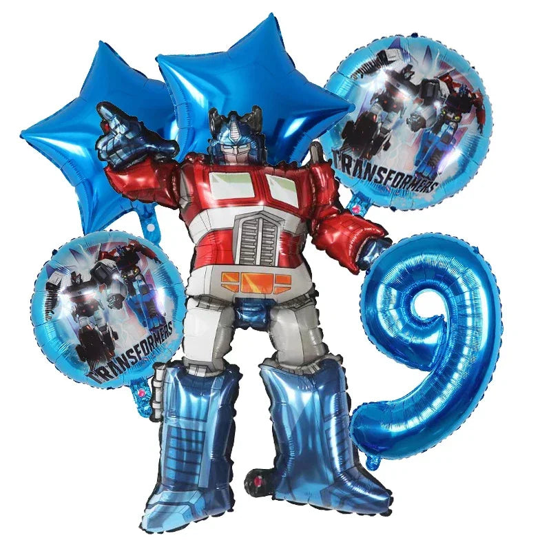 Ballons de fête Transformers en forme d'Optimus Prime, étoiles, chiffre 9, bleu et rouge – Transformers.