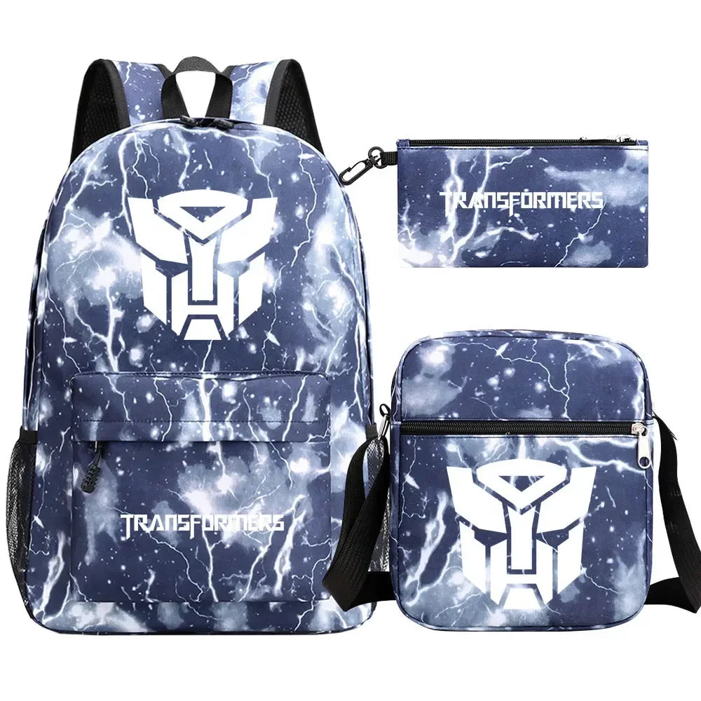 Ensemble sac à dos, sac bandoulière et trousse bleus éclairs logo Autobot blanc – Transformers.