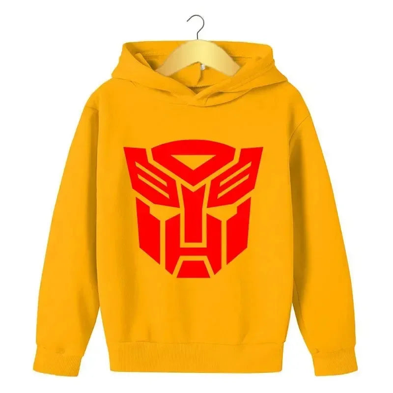 Sweat à capuche jaune avec logo rouge Autobots au centre, style casual – Transformers.