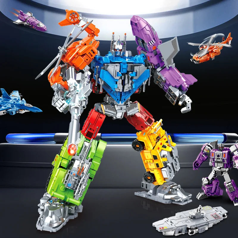 Figurine Transformers Dinoking Vitrine Complète — Équipe Multicolore Cinq Robots Sans Boîte