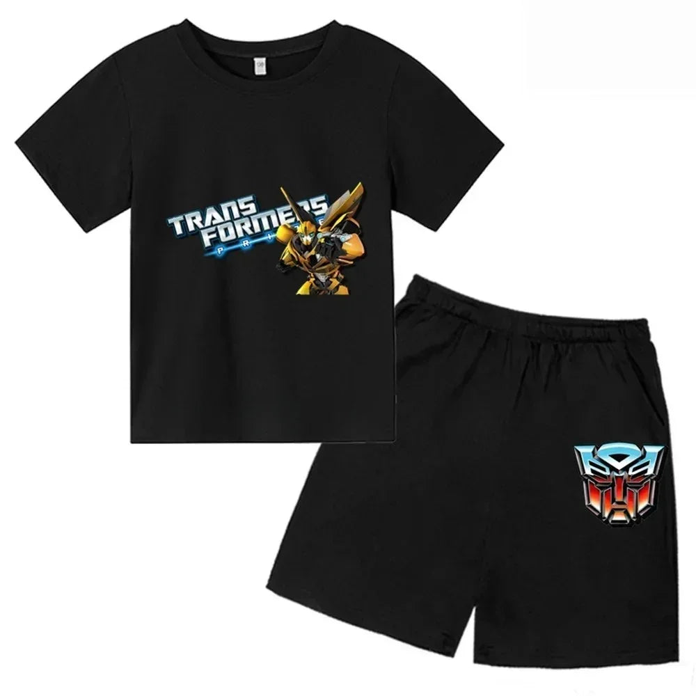 Pyjama enfant noir Transformers avec Bumblebee imprimé sur le t-shirt et logo sur le short – Transformers.