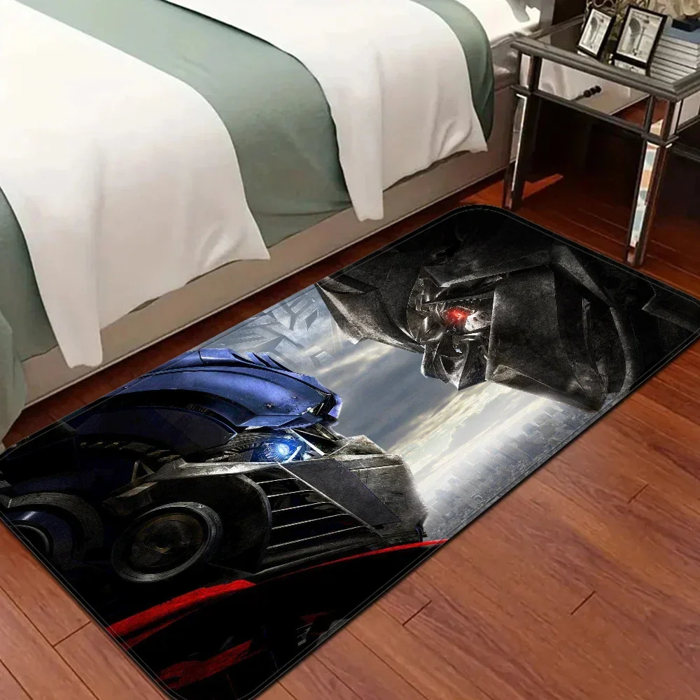 Tapis Transformers avec deux robots en duel, tons bleu et gris, posé dans une chambre – Transformers.