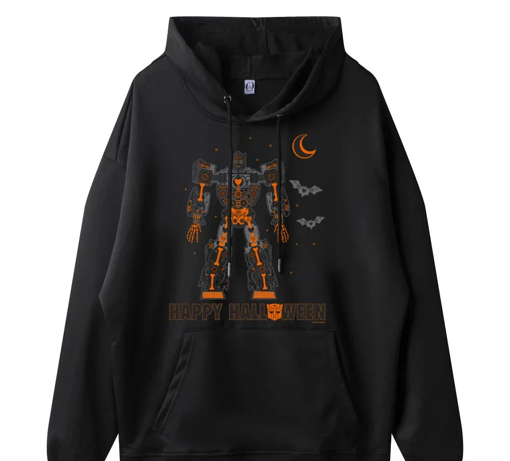 Sweat à capuche noir avec robot orange, motif chauve-souris, lune et texte Happy Halloween – Transformers.