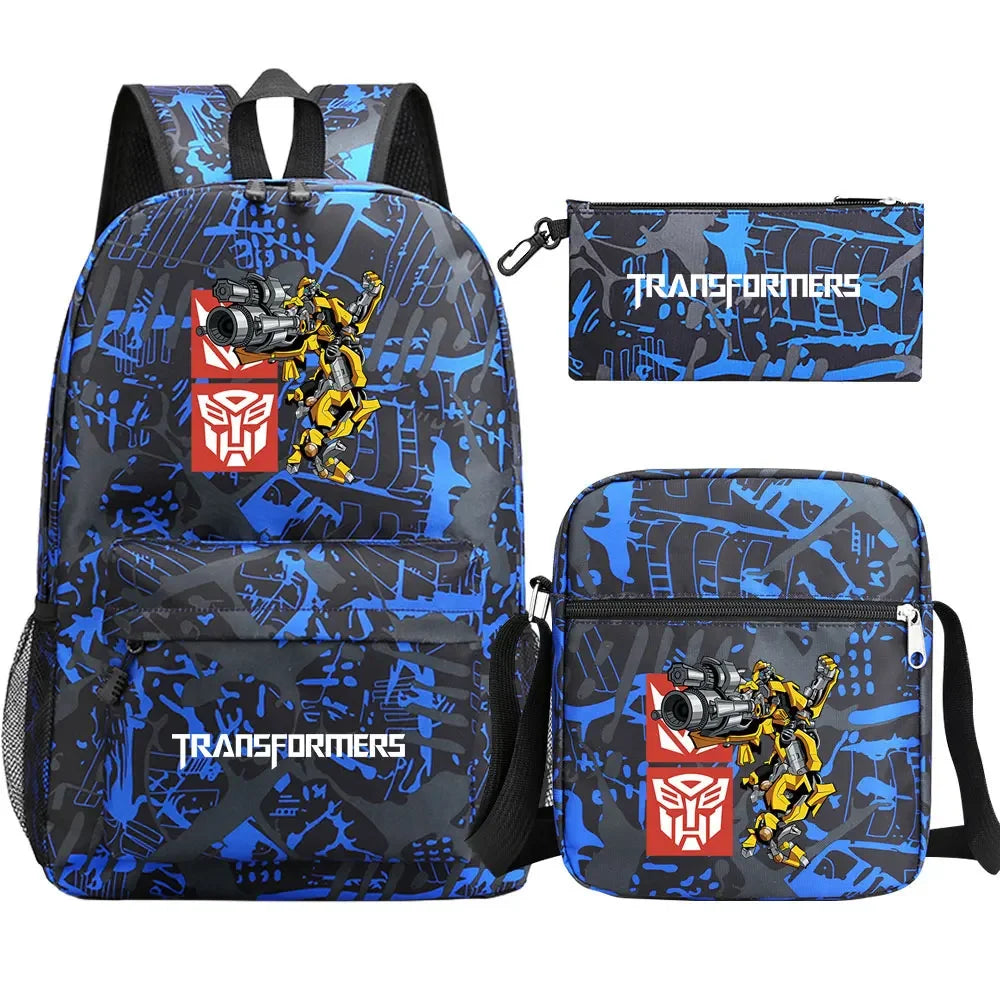 Mochila escolar con grafiti azul de Autobots y Bumblebee