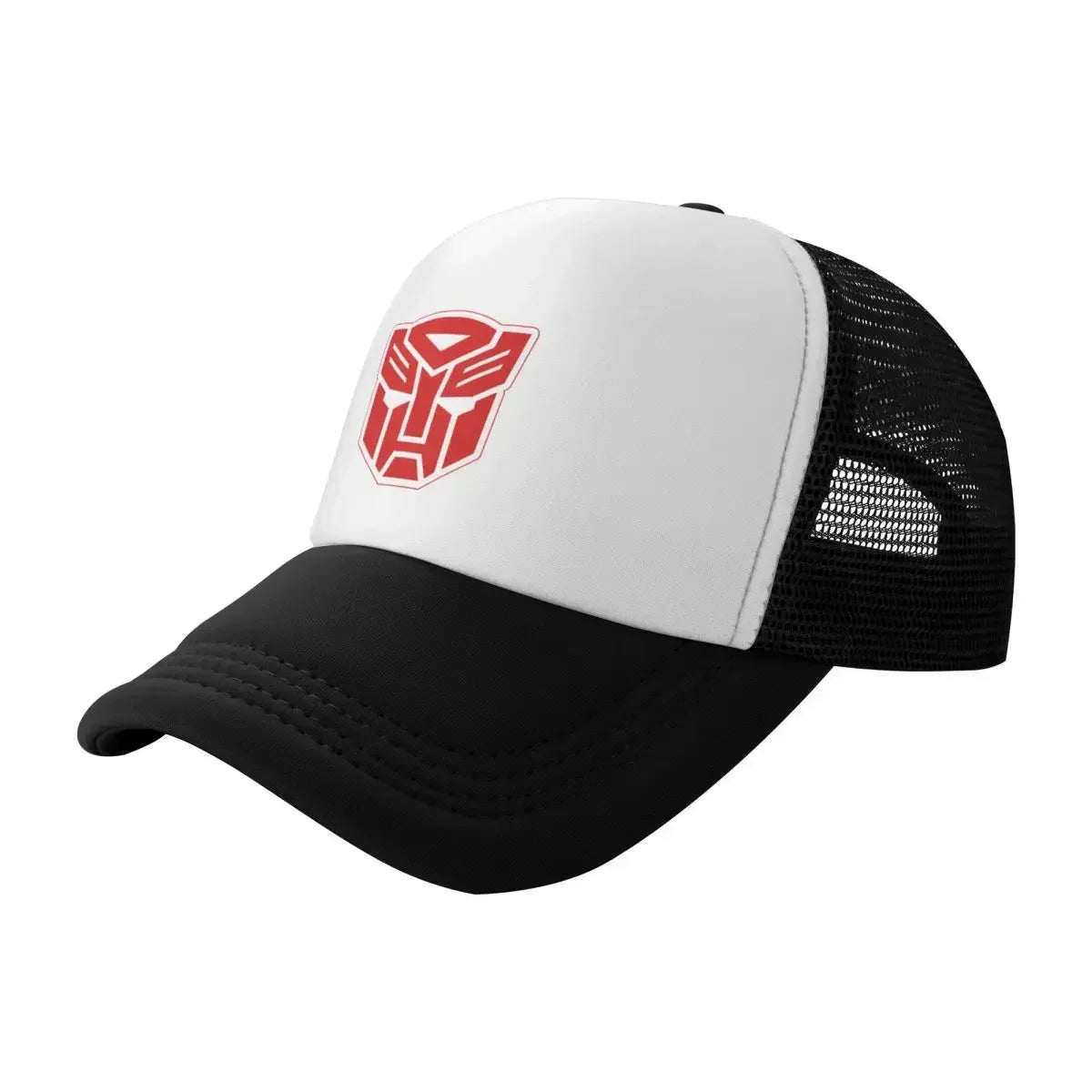 Casquette camionneur blanche et noire avec logo rouge Autobot sur le front – Transformers.