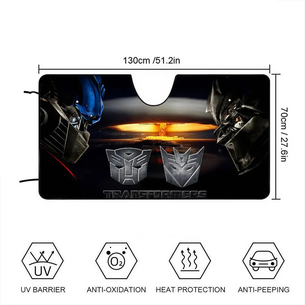 Pare-Soleil Transformers Optimus Prime et Bumblebee — Protection Solaire Auto Coucher de Soleil