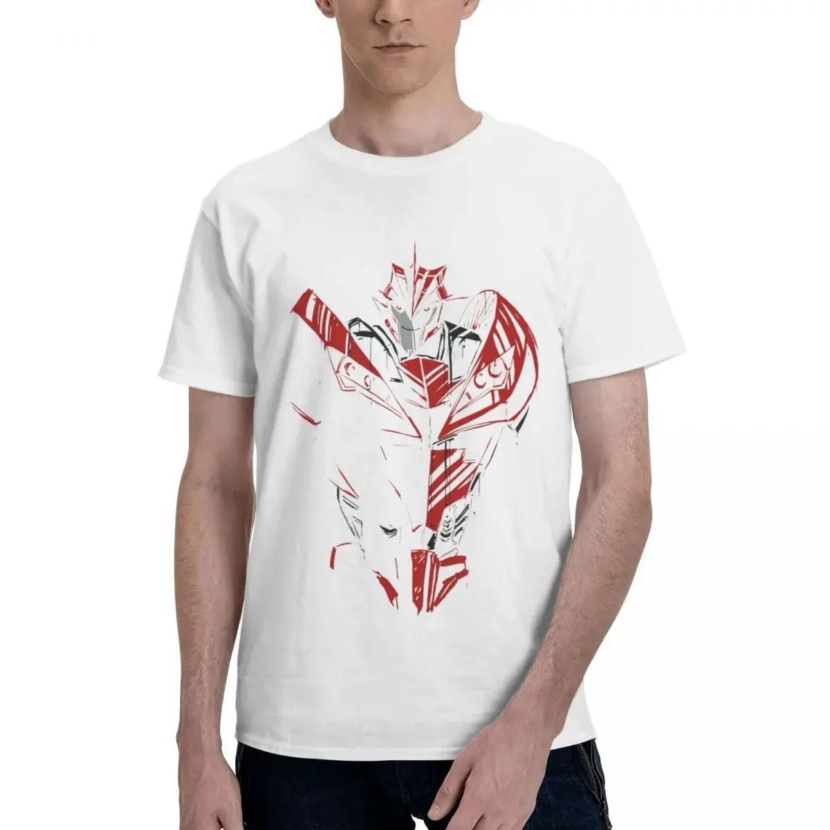 T-shirt blanc avec dessin stylisé rouge d’un robot Transformers sur la poitrine – Transformers.