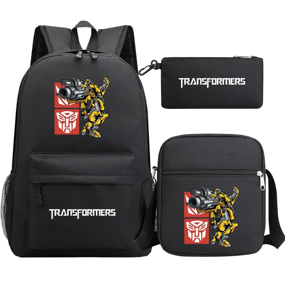 Conjunto de mochilas escolares negras y rojas de Autobots y Bumblebee