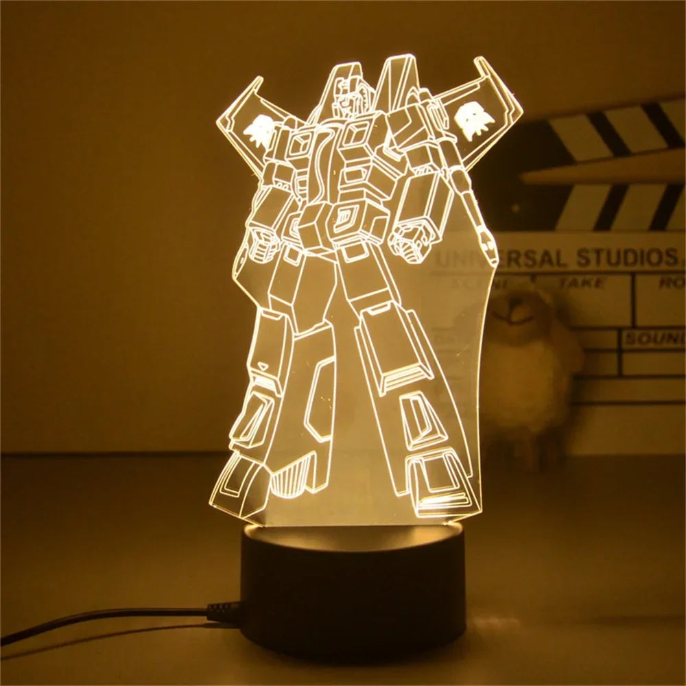 Veilleuse LED robot lumineux, personnage debout détaillé, décor ambiance jaune – Transformers.