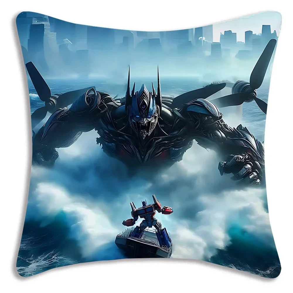 Coussin décoratif Transformers avec robot géant sortant de l’eau, ville en arrière-plan – Transformers.