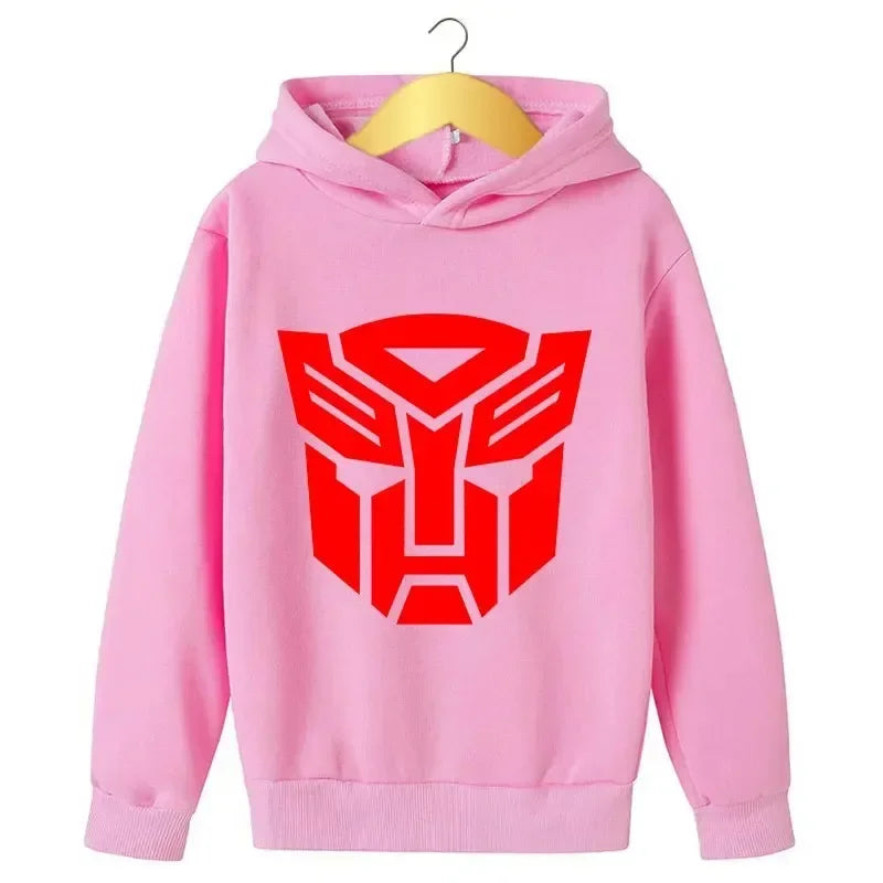 Sweat à capuche rose avec logo rouge Autobot au centre, style enfant – Transformers.