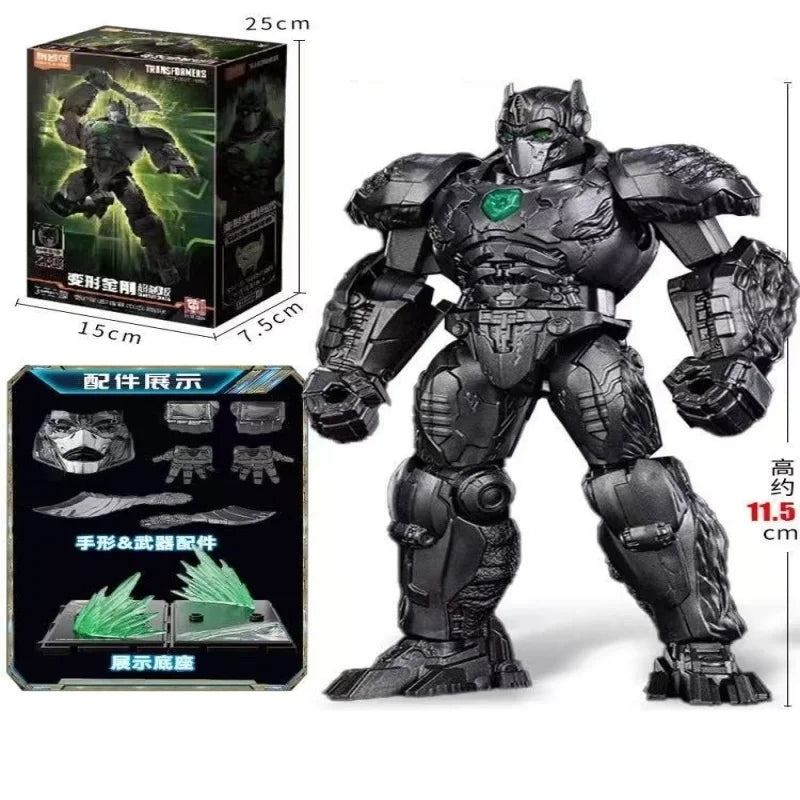 Figurine Transformers Optimus Primal Mode Robot — Armure Noire Emblème Vert
