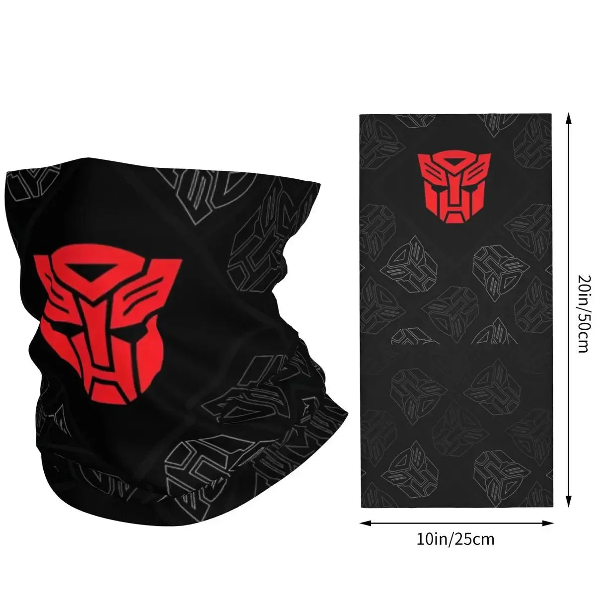 Tour de cou noir avec logo Autobots rouge et motifs gris, style geek – Transformers.