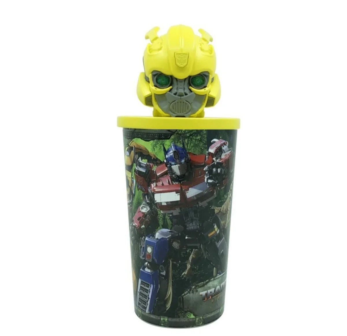 Gobelet enfant Transformers avec couvercle tête de robot jaune et décor Optimus Prime coloré – Transformers.