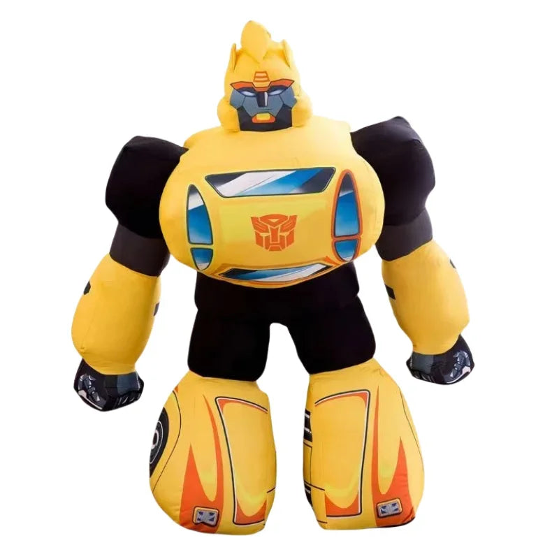 Peluche Bumblebee jaune et noire, style robot, posture debout, détails bleu et rouge – Transformers.