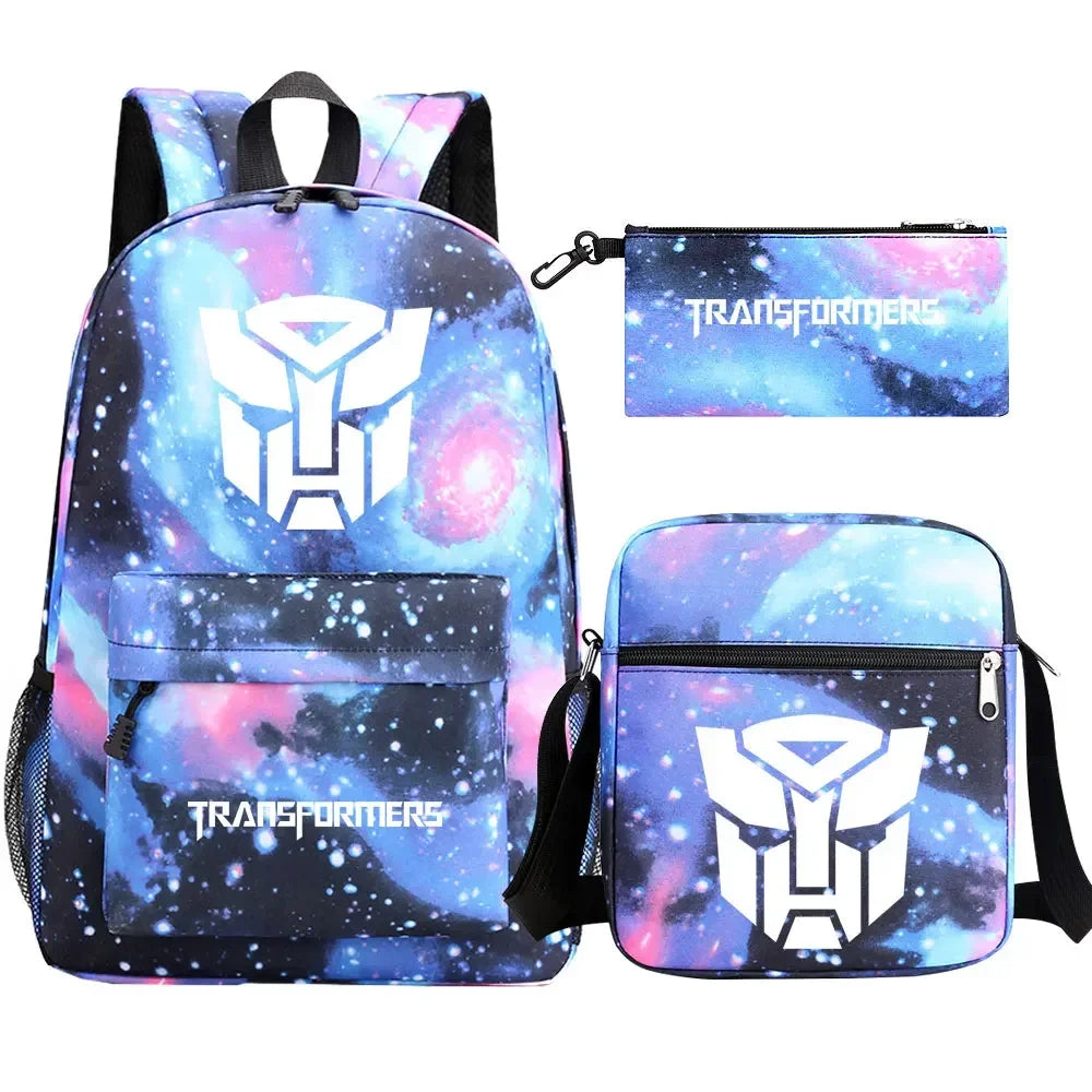 Ensemble sac à dos, sacoche et trousse motif galaxie bleu avec logo Autobots – Transformers.