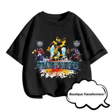 T-shirt noir enfant avec robots Transformers colorés, logo large et décor dynamique – Transformers.