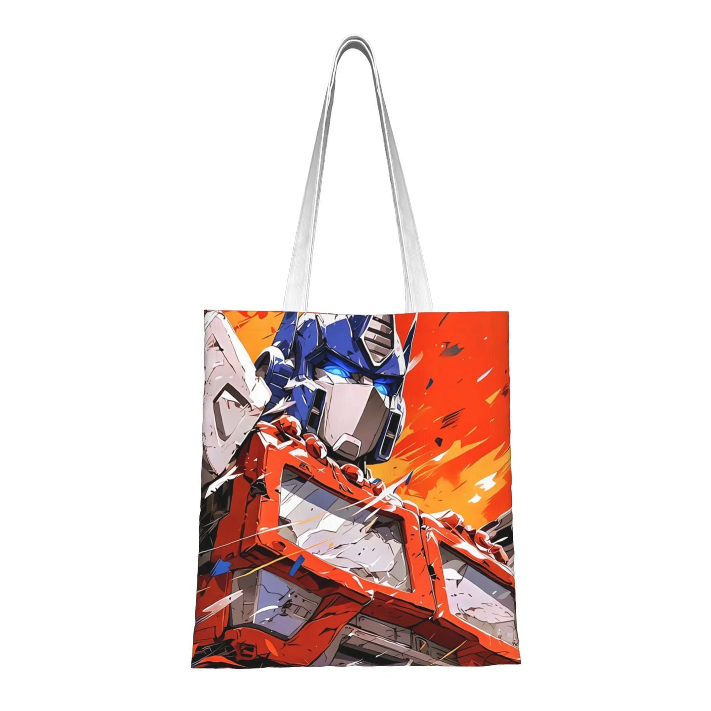 Sac cabas avec illustration d’Optimus Prime, style dessin, fond orange vif – Transformers.