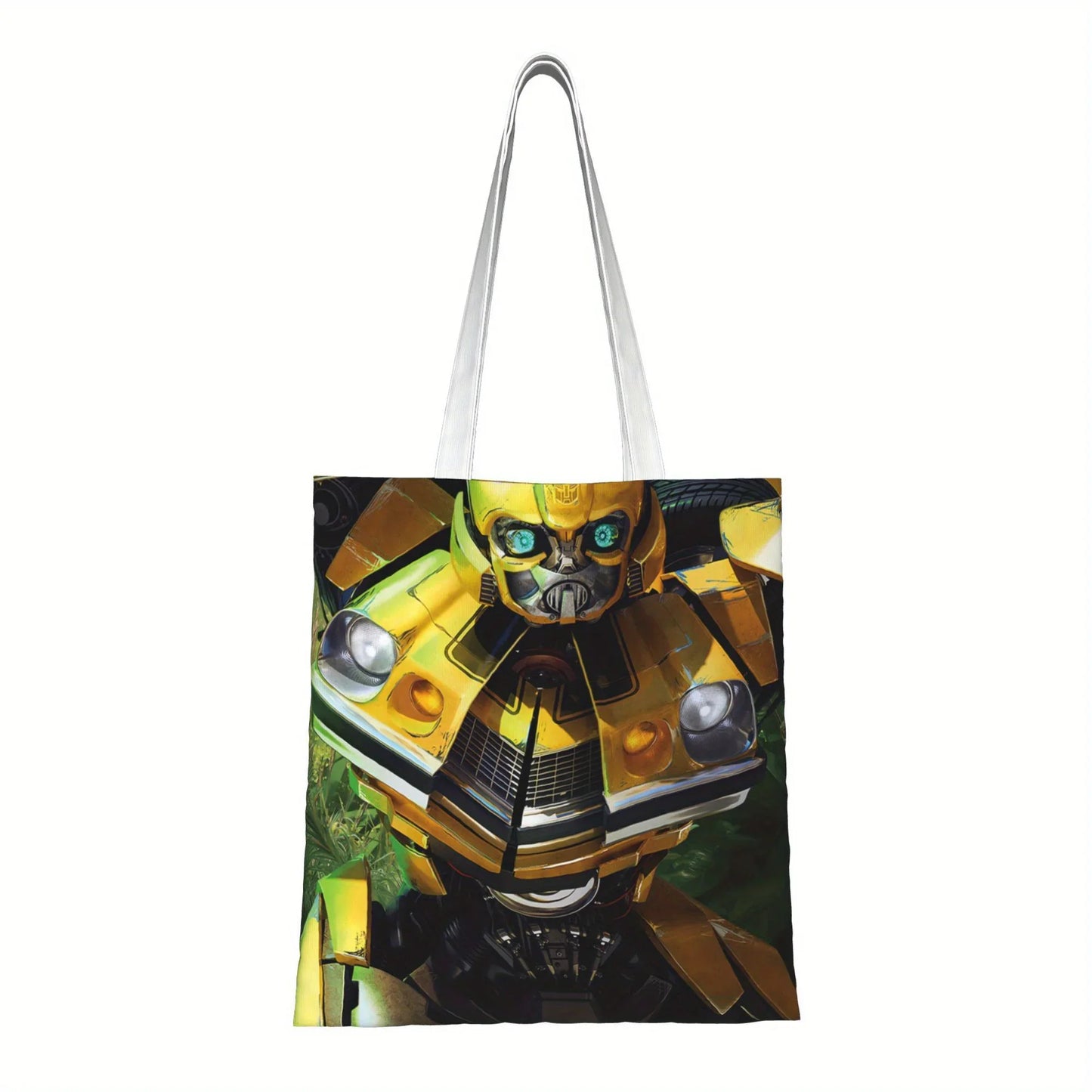 Sac cabas avec visuel de Bumblebee jaune, robot en gros plan sur fond vert – Transformers.