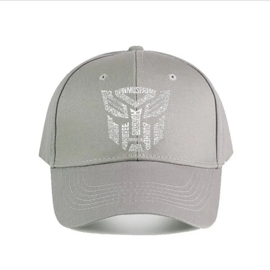 Casquette grise avec logo Autobot formé de noms de personnages en blanc – Transformers.