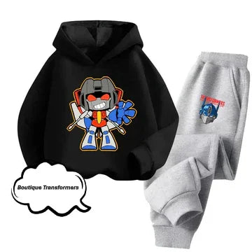 Ensemble enfant noir et gris avec sweat Optimus Prime cartoon sur fond uni – Transformers.