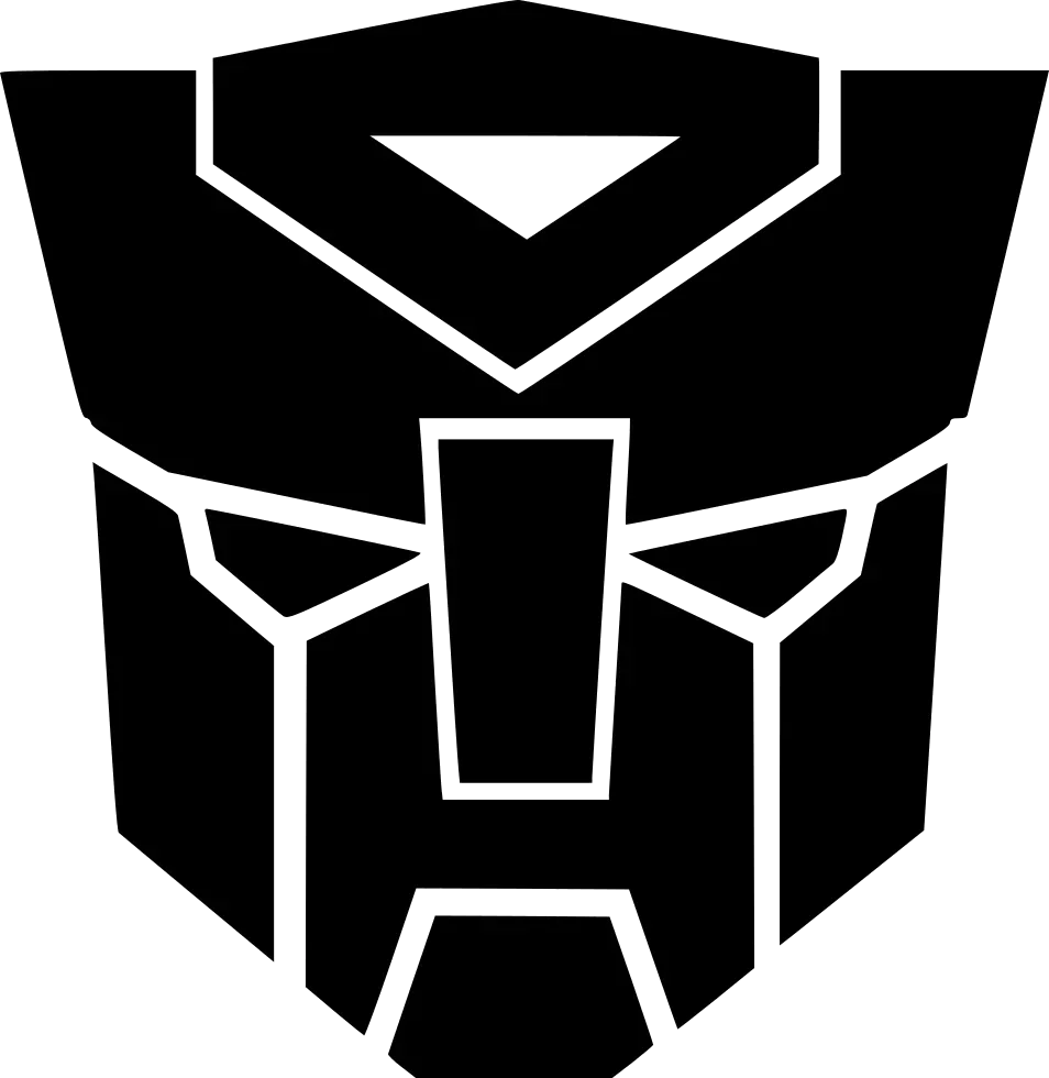 Logo noir Autobot stylisé sur fond transparent, visage géométrique robotique – Transformers.
