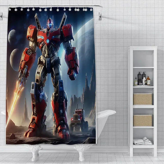 Rideau de douche et tapis de bain Transformers Optimus Prime dans la salle de bain