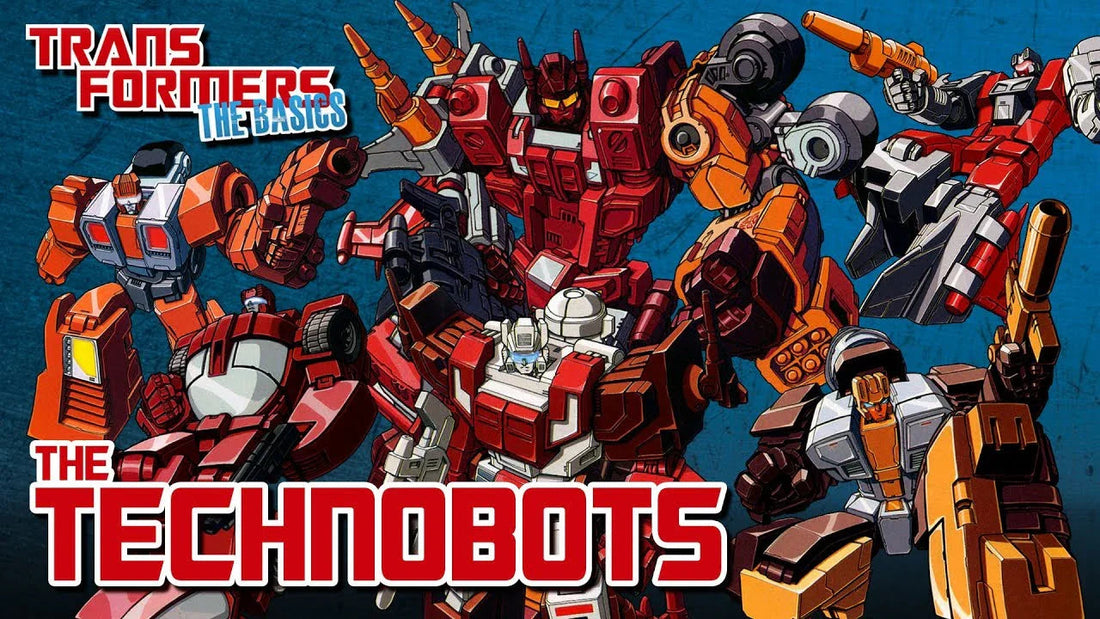 Illustration des Technobots robots Transformers en pose dynamique, style bande dessinée colorée – Transformers.
