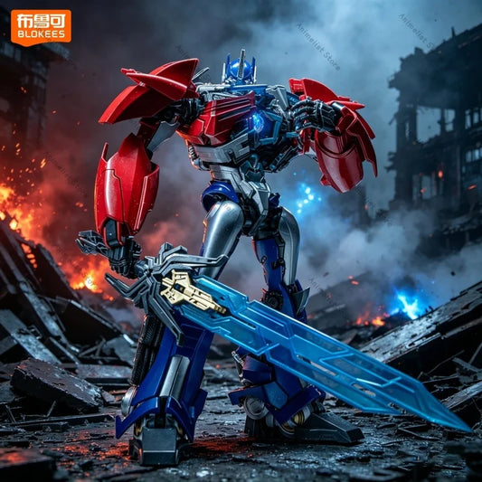 Figurine Transformers Optimus Prime TFP Blokees — Modèle Assemblage Prime Bleu