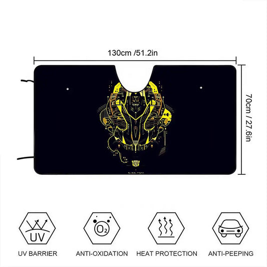 Pare-Soleil Transformers Bumblebee Art Filaire — Protection Solaire Auto Fond Anthracite